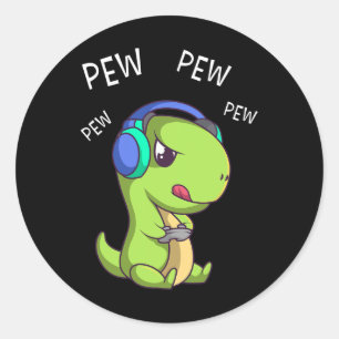 Pew Pew Cute T-rex Dinosaur Video Gamer Gaming 1  Classic Round Sticker