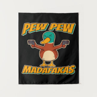 Pew Pew Duck | Duck Pattern Throw Blanket Tapestry