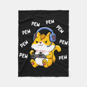 Pew Pew Gamer Cat Video Game Cats Gaming Kitty Lov Fleece Blanket