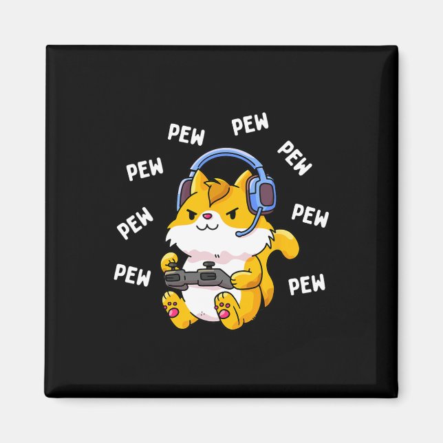 Pew Pew Gamer Cat Video Game Cats Gaming Kitty Lov Magnet (Front)