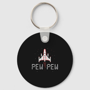 Pew Pew Gamer Vintage 80's 90's Arcade Gaming Love Keychain