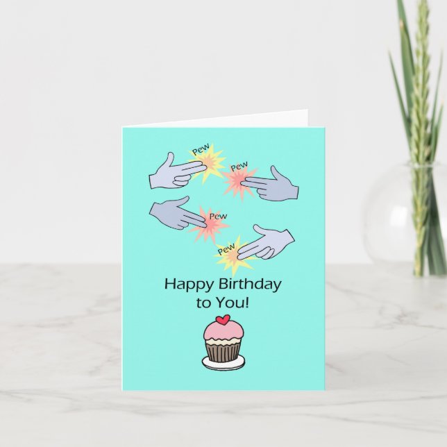 Pew Pew Hands Men Kids Funny Gamer Happy Birthday  Card (Front)