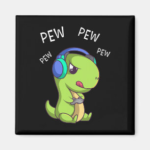 Pew Pew Pew Cute T-rex Dinosaur Video Gamer Gaming Magnet