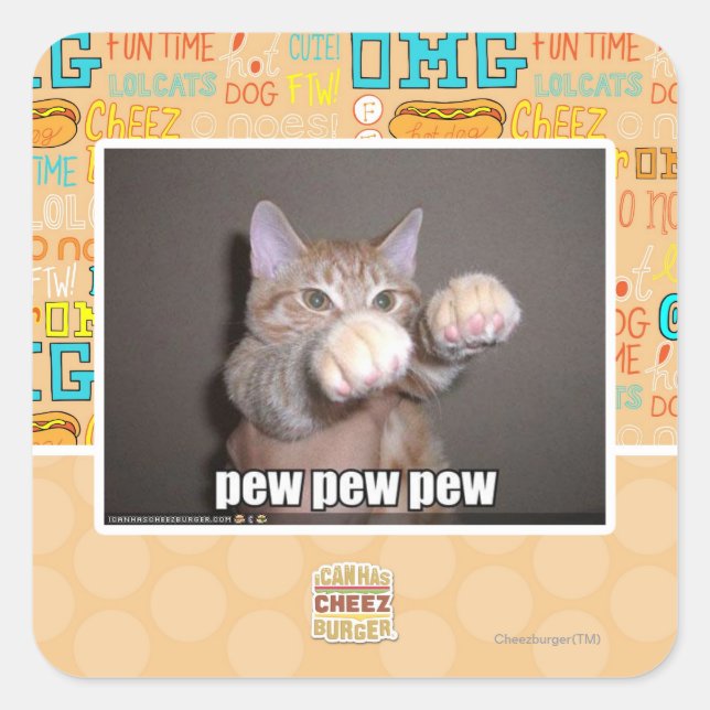 Pew pew pew square sticker (Front)