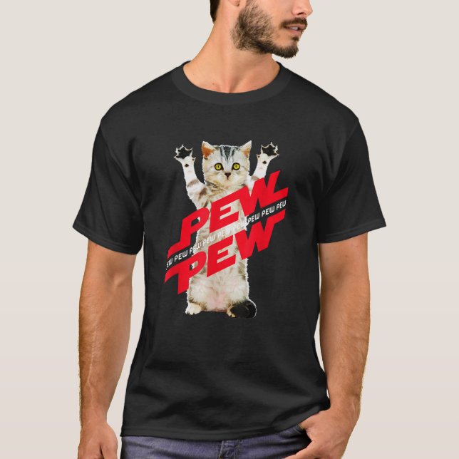 Pew Pew Sci Fi Cat Gamer Noise For Men Women Boys  T-Shirt (Front)