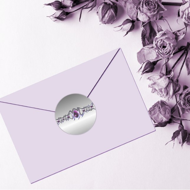 Pewter and Purple Jewel Wedding Classic Round Sticker (Creator Uploaded)