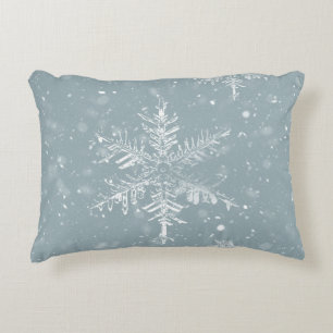Pewter Blue Snowflake Winter Pillow