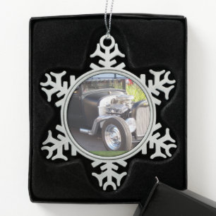 Pewter Christmas Snowflake Old Car Ornament