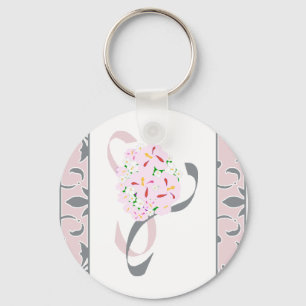 Pewter Grey , Blush Pink, Damask Favour Keychain