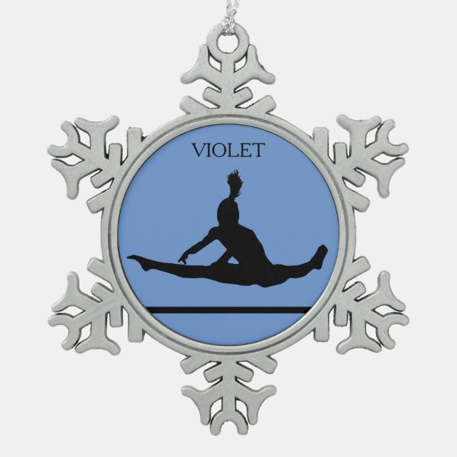 PEWTER GYMNASTICS SNOWFLAKE ORNAMENT. SNOWFLAKE PEWTER CHRISTMAS ORNAMENT (Front)