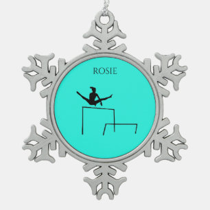 PEWTER GYMNASTICS SNOWFLAKE ORNAMENT. SNOWFLAKE PEWTER CHRISTMAS ORNAMENT