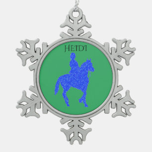 PEWTER" HORSEBACK RIDING" SNOWFLAKE ORNAMENT. PEWTER CHRISTMAS ORNAMENT