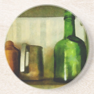 Pewter Mug And Green Bottle Coaster