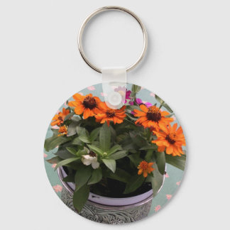 Pewter Pot Daisies Keychain
