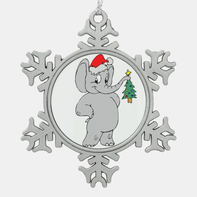 Pewter Snowflake Ornament/Santa Elephant Snowflake Pewter Christmas Ornament (Front)
