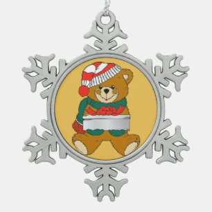 Pewter Snowflake Ornament Teddy Bear