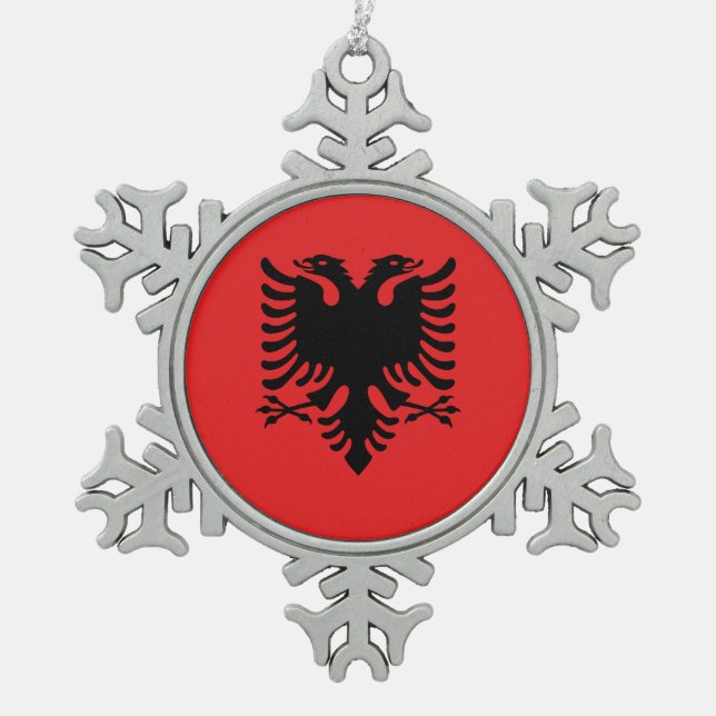Pewter Snowflake Ornament with Albania Flag (Front)