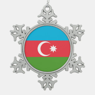 Pewter Snowflake Ornament with Azerbaijan Flag