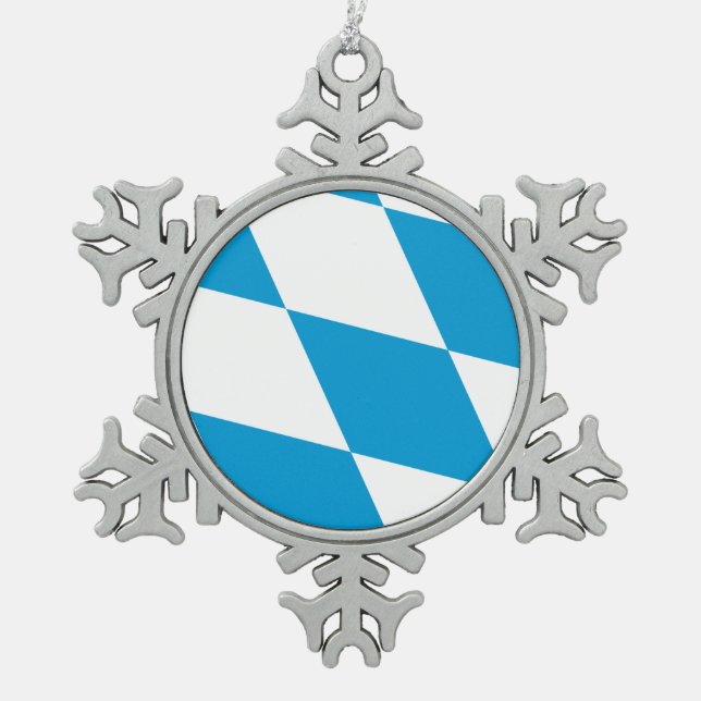 Pewter Snowflake Ornament with Bavaria Flag (Front)