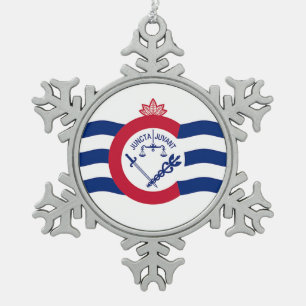 Pewter Snowflake Ornament with Cincinnati Flag