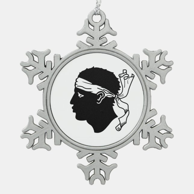 Pewter Snowflake Ornament with Corsica Flag (Front)