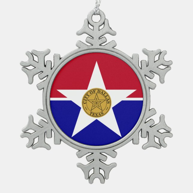 Pewter Snowflake Ornament with Dallas Flag (Front)