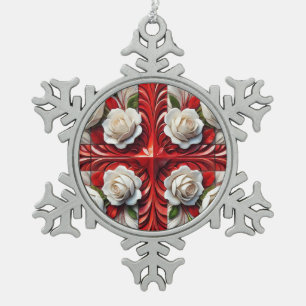 Pewter Snowflake Ornament with English Roses