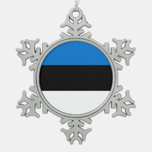 Pewter Snowflake Ornament with Estonia Flag