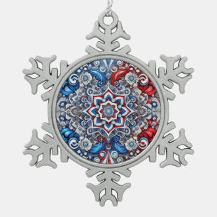 Pewter Snowflake Ornament with French Colours