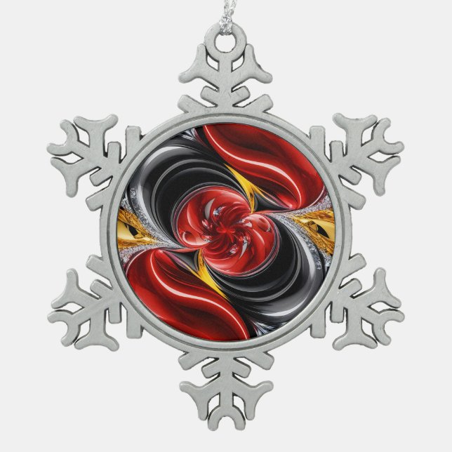 Pewter Snowflake Ornament with German Colours (Front)