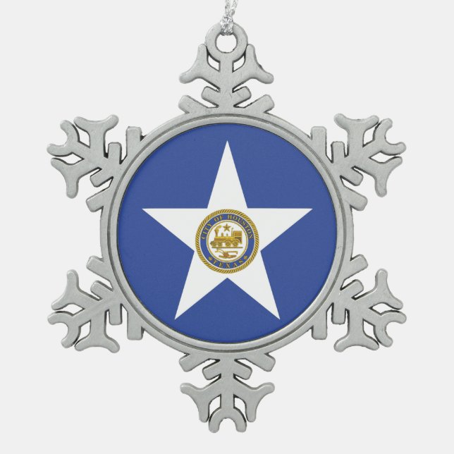 Pewter Snowflake Ornament with Houston Flag (Front)