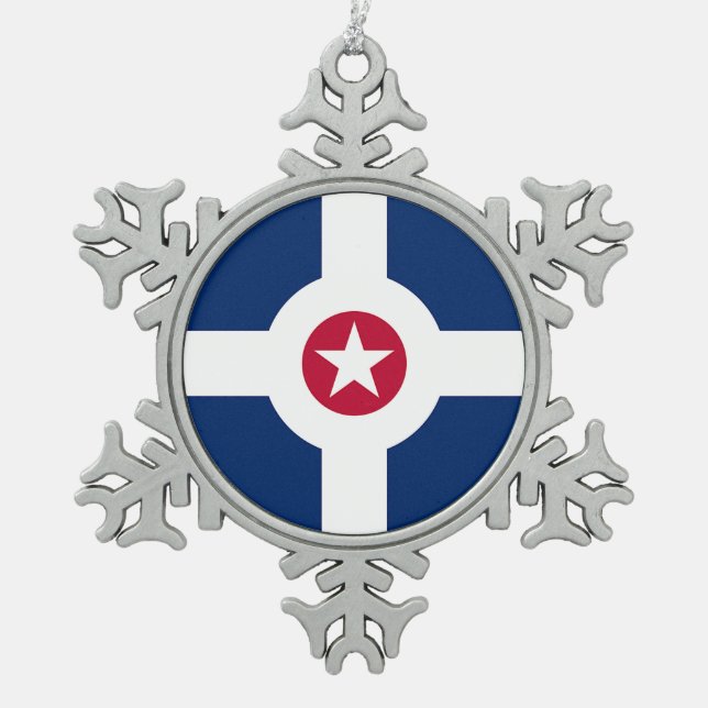Pewter Snowflake Ornament with Indianapolis Flag (Front)