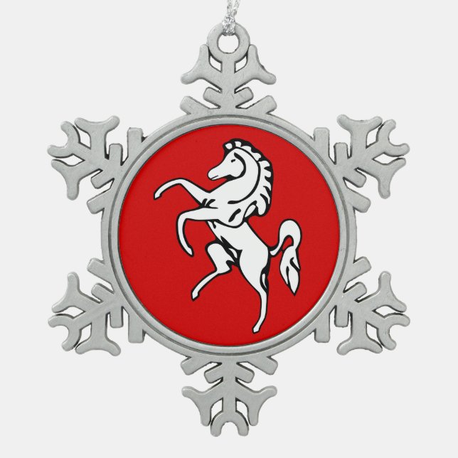 Pewter Snowflake Ornament with Kent County Flag (Front)