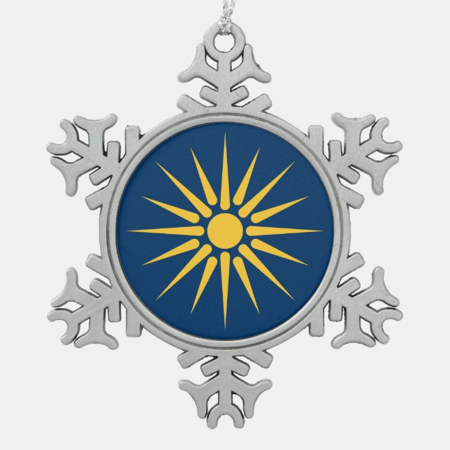 Pewter Snowflake Ornament with Macedonia Flag (Front)