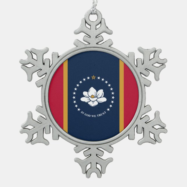 Pewter Snowflake Ornament with Mississippi Flag (Front)