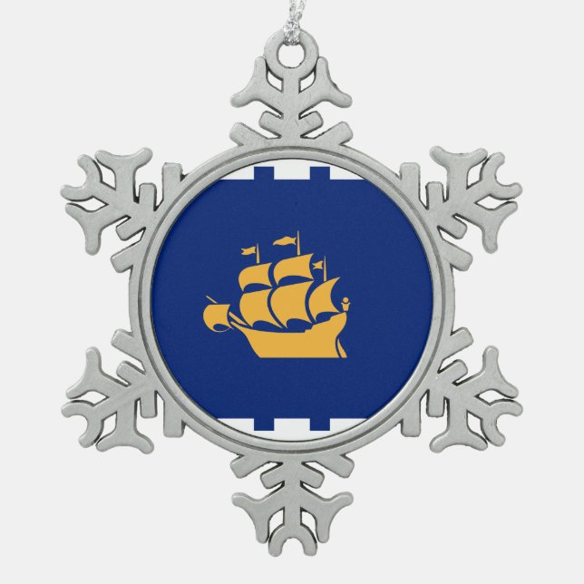 Pewter Snowflake Ornament with Quebec City Flag (Front)