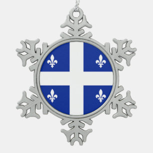 Pewter Snowflake Ornament with Quebec Flag