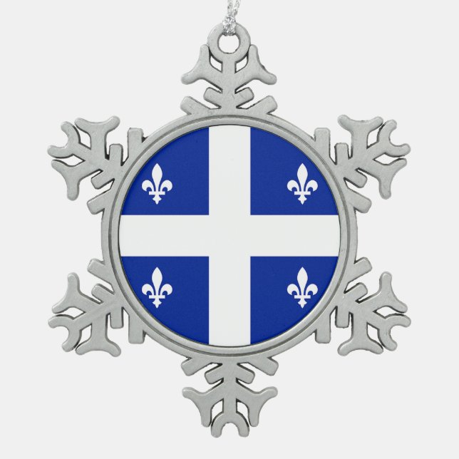 Pewter Snowflake Ornament with Quebec Flag (Front)