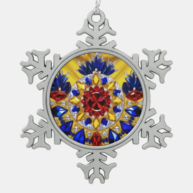 Pewter Snowflake Ornament with Romanian Colours (Front)