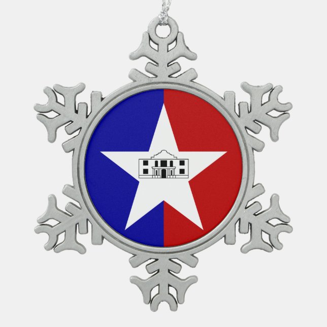 Pewter Snowflake Ornament with San Antonio Flag (Front)