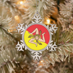 Pewter Snowflake Ornament with Sicily Flag