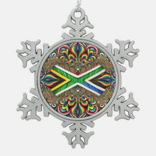 Pewter Snowflake Ornament with South Africa Colour
