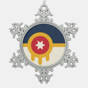 Pewter Snowflake Ornament with Tulsa City Flag