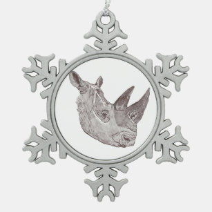 Pewter Snowflake Rhino Ornament