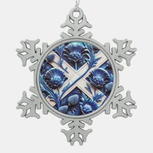 Pewter Snowflake Scottish Thistles Colours Christmas Ornament