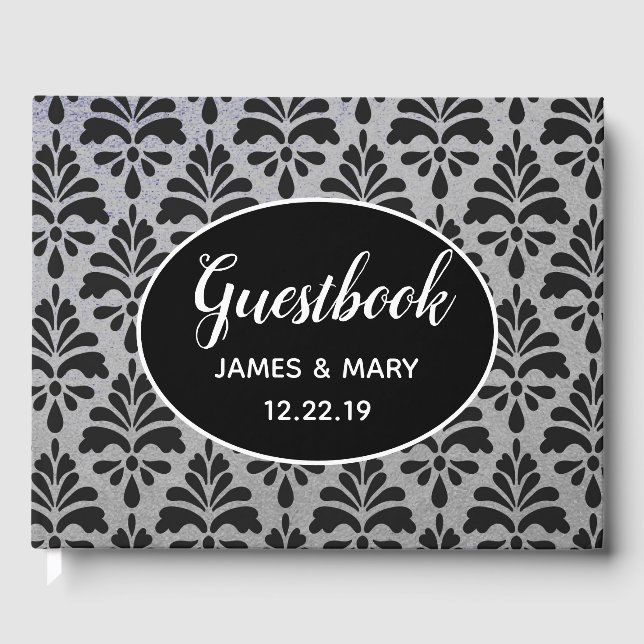 Pewter & White Personalized Guest Book (Front)