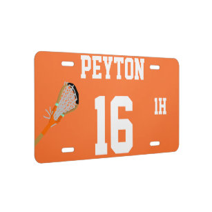 Peyton 1H 16 Orange and White Lacrosse Template License Plate