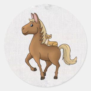 Pferd und Katze  Classic Round Sticker