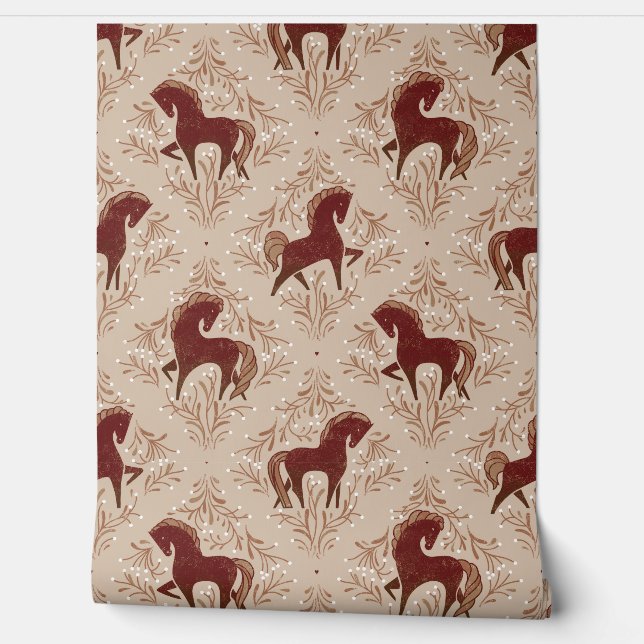 Pferde mit floral Elementen Wallpaper (Unrolling)