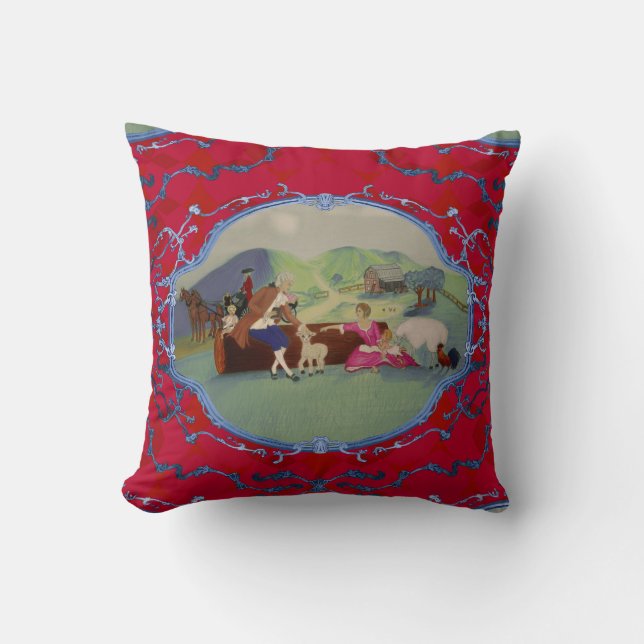 PH&D French Toile Pillow Red and Blue (Front)